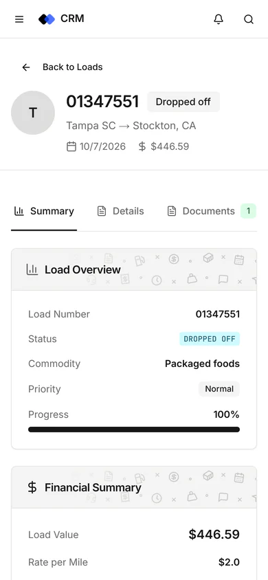 A record page on a phone in our CRM (sample data)